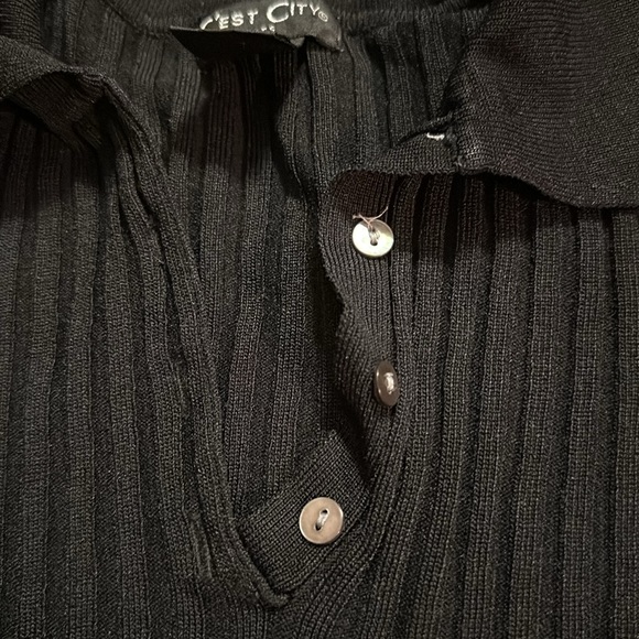 Vintage C’est City Knits black short sleeve collared blouse - Picture 6 of 7